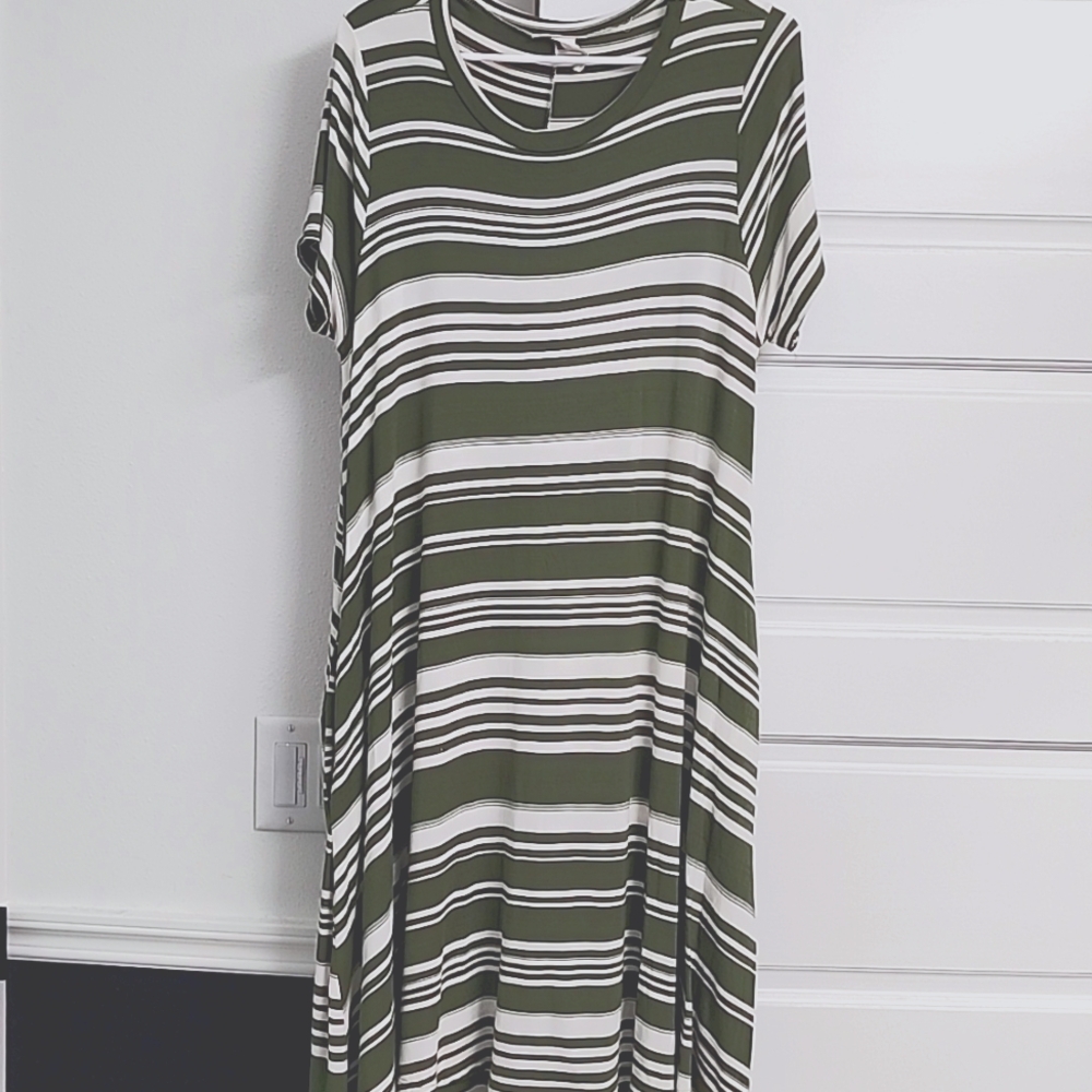 Honey and Lace Olive Green Striped Midi Dress